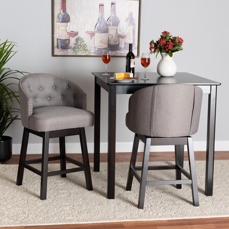 Baxton Studio Theron MidCentury Grey Fabric and Espresso Brown Finished Wood 2Piece Swivel Counter Stool Set 225-2PC-12972-ZORO